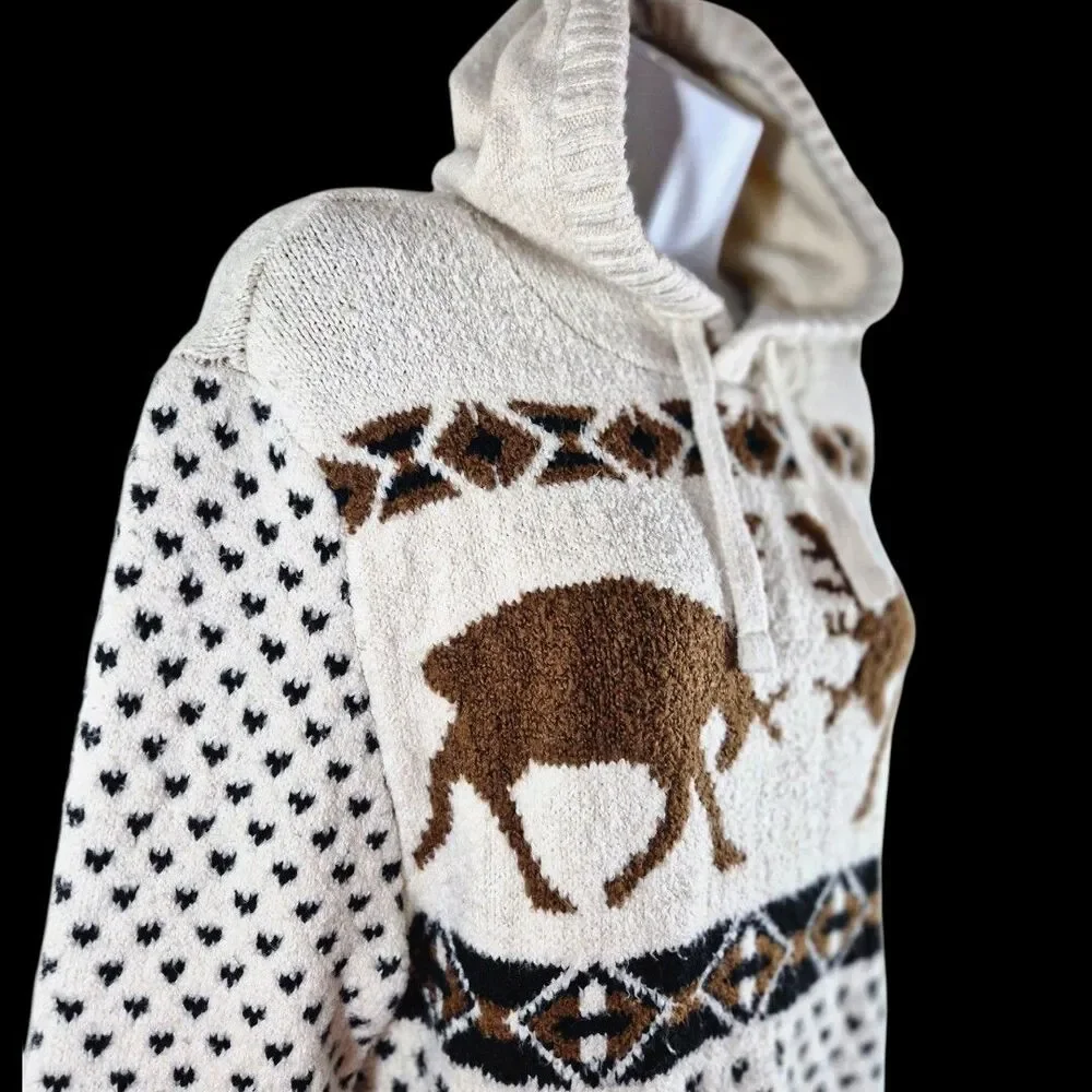 American Eagle S Buffalo Fair Isle Ski Hooded Sweater Cream Cabincore Western